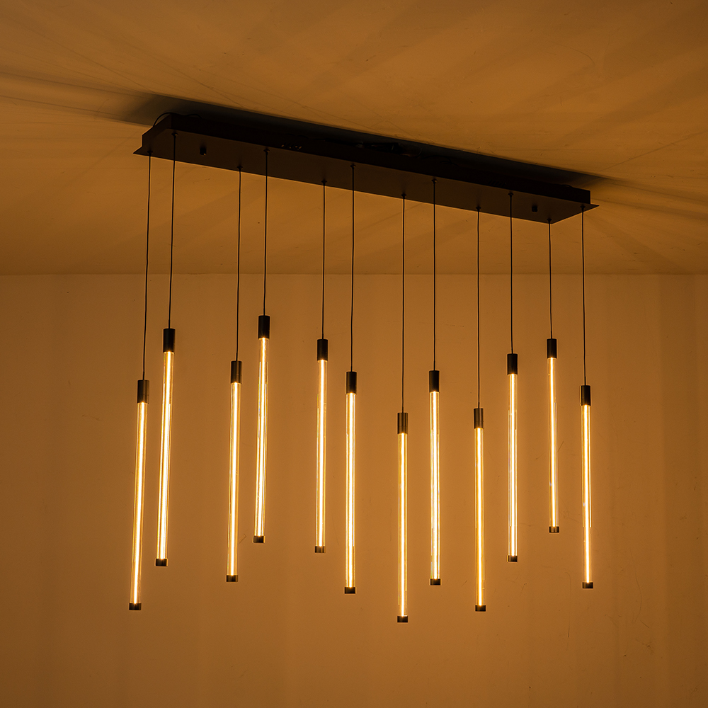 Dimmable LED Modern Black Linear Island Chandelier in 3000K Warm White for Bedroom Living Room Dining Room Home Ofiice