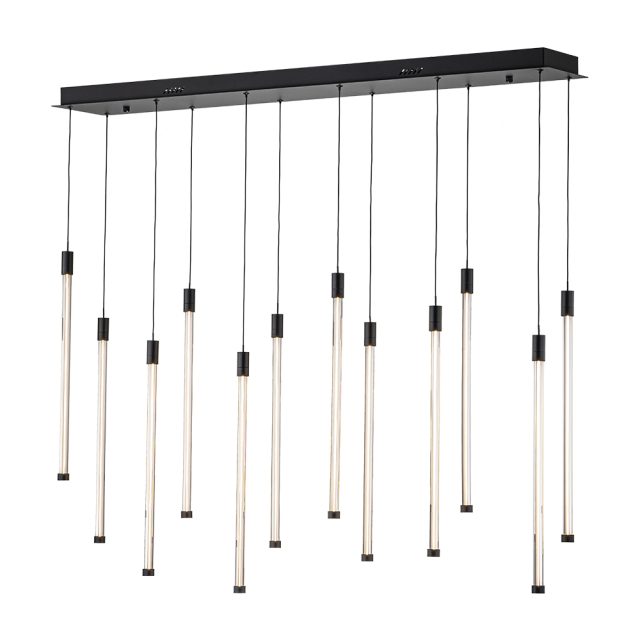 Dimmable LED Modern Black Linear Island Chandelier in 3000K Warm White for Bedroom Living Room Dining Room Home Ofiice