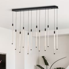 Dimmable LED Modern Black Linear Island Chandelier in 3000K Warm White for Bedroom Living Room Dining Room Home Ofiice