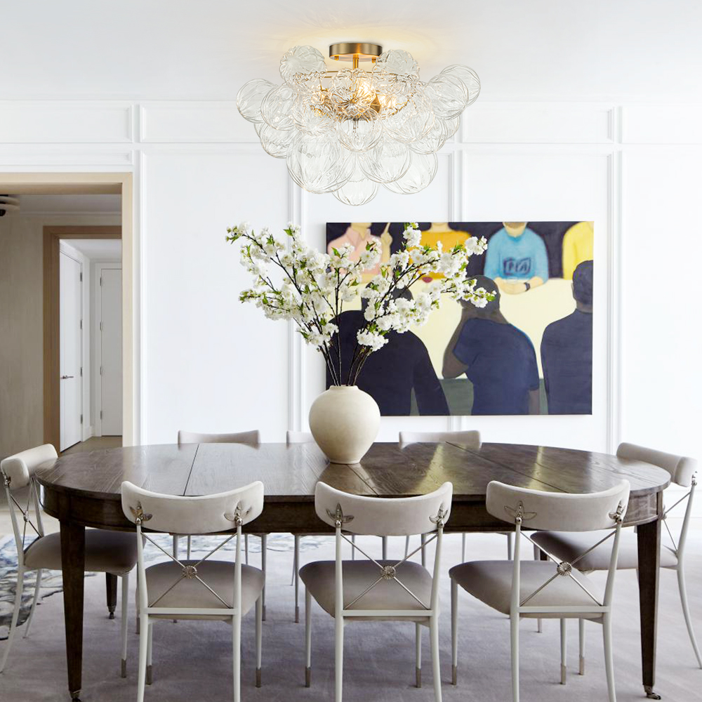 Glam Modern Cluster Petal Glass Bubble Semi Flush Mount Sputnik Ceiling Chandelier for Bedroom Dining Room Living Room