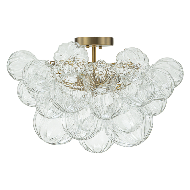 Glam Modern Cluster Petal Glass Bubble Semi Flush Mount Sputnik Ceiling Chandelier for Bedroom Dining Room Living Room