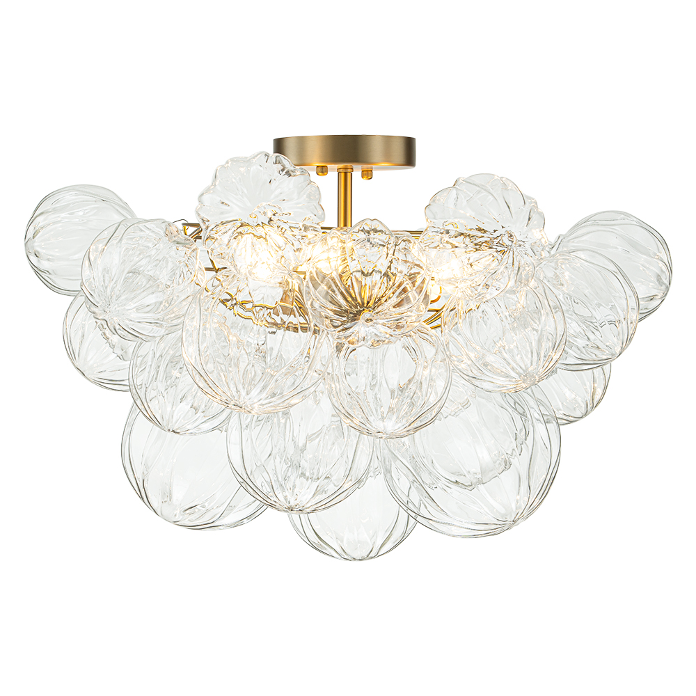 Glam Modern Cluster Petal Glass Bubble Semi Flush Mount Sputnik Ceiling Chandelier for Bedroom Dining Room Living Room