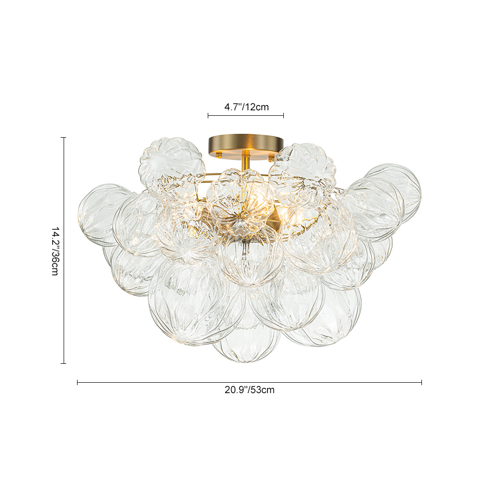 Glam Modern Cluster Petal Glass Bubble Semi Flush Mount Sputnik Ceiling Chandelier for Bedroom Dining Room Living Room