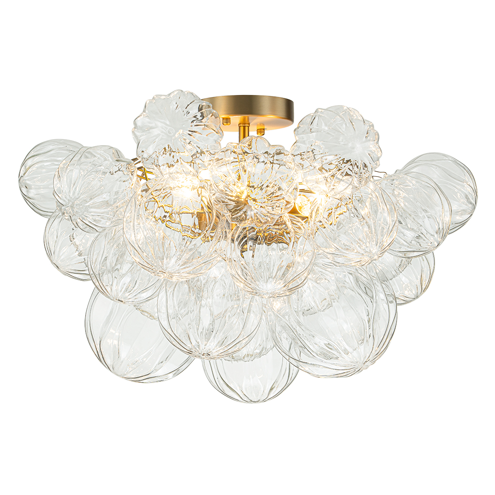 Glam Modern Cluster Petal Glass Bubble Semi Flush Mount Sputnik Ceiling Chandelier for Bedroom Dining Room Living Room
