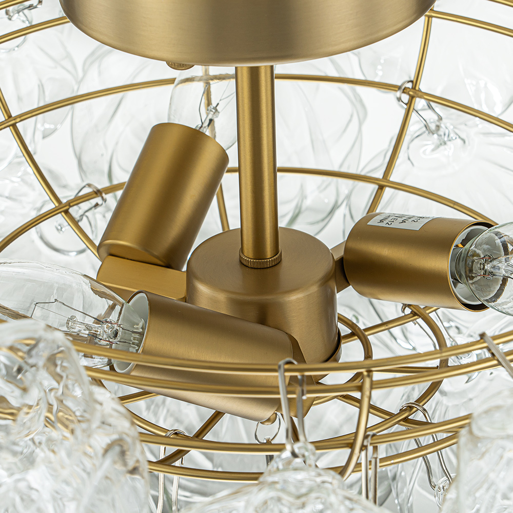 Glam Modern Cluster Petal Glass Bubble Semi Flush Mount Sputnik Ceiling Chandelier for Bedroom Dining Room Living Room