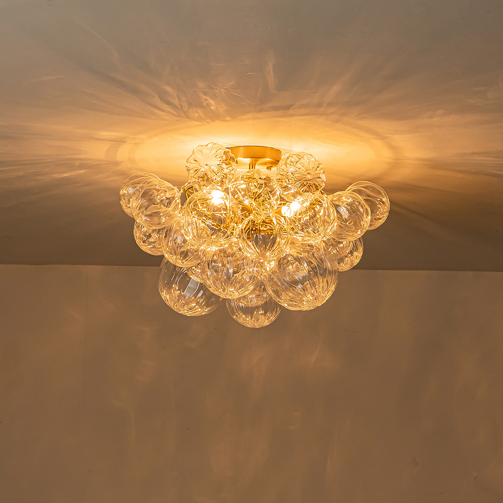 Glam Modern Cluster Petal Glass Bubble Semi Flush Mount Sputnik Ceiling Chandelier for Bedroom Dining Room Living Room
