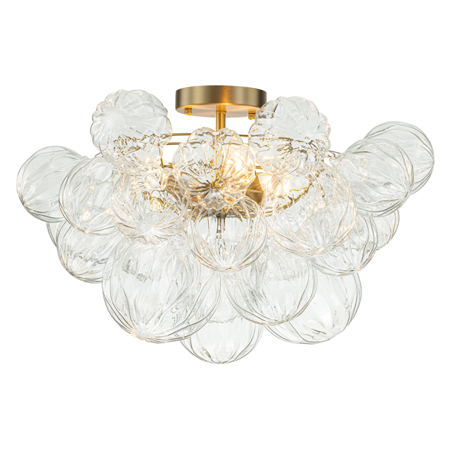 Glam Modern Cluster Petal Glass Bubble Semi Flush Mount Sputnik Ceiling Chandelier for Bedroom Dining Room Living Room