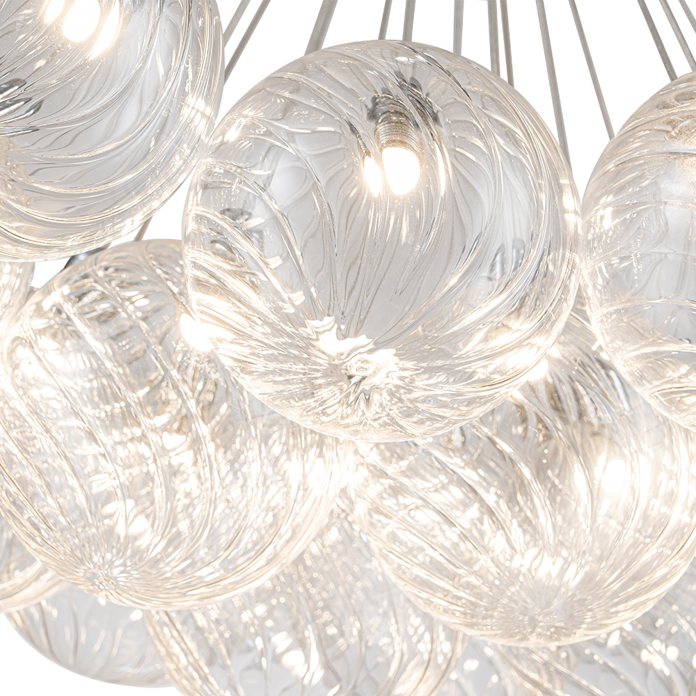 Glam Modern Dimmable LED Cluster Bubble Chandelier with Swirled Glass Design for Living Room/ Dining Room/ Restaurant/ Bedroom
