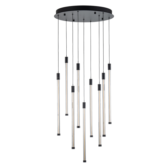 Modern Black Dimmable Warm White LED Multi-Light Chandelier Cluster High Ceiling Pendant Light for Staircase Stairway Living Room