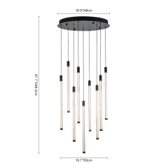 Modern Black Dimmable Warm White LED Multi-Light Chandelier Cluster High Ceiling Pendant Light for Staircase Stairway Living Room