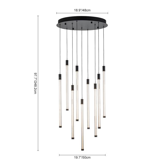 Modern Black Dimmable Warm White LED Multi-Light Chandelier Cluster High Ceiling Pendant Light for Staircase Stairway Living Room