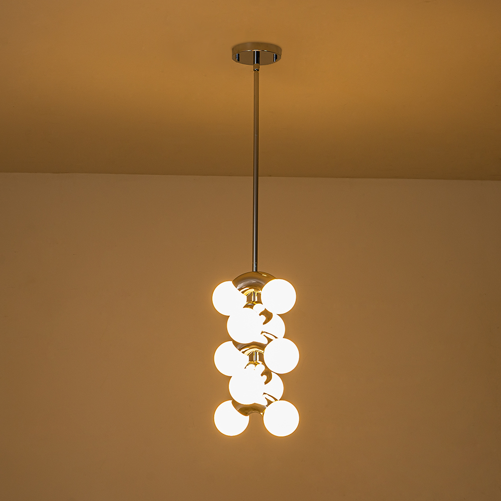10-Light Modern Cylindrical Module Multi-Tiered Geometric Pendant Light in Opal Glass Globe For Bedroom Study Room Living Room