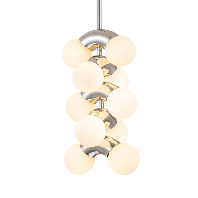 10-Light Modern Cylindrical Module Multi-Tiered Geometric Pendant Light in Opal Glass Globe For Bedroom Study Room Living Room