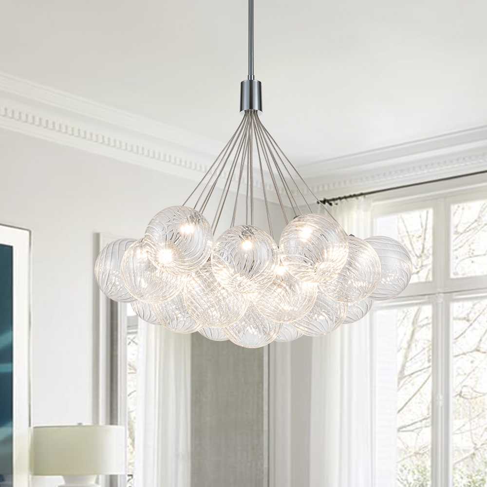 Glam Modern Dimmable LED Cluster Bubble Chandelier with Swirled Glass Design for Living Room/ Dining Room/ Restaurant/ Bedroom