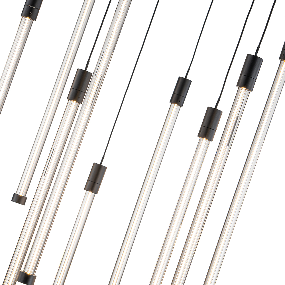 Modern Black Dimmable Warm White LED Multi-Light Chandelier Cluster High Ceiling Pendant Light for Staircase Stairway Living Room