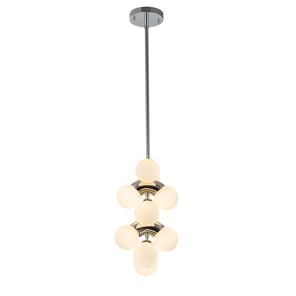 10-Light Modern Cylindrical Module Multi-Tiered Geometric Pendant Light in Opal Glass Globe For Bedroom Study Room Living Room