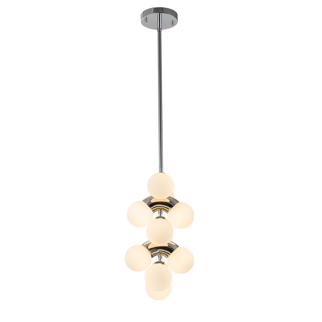 10-Light Modern Cylindrical Module Multi-Tiered Geometric Pendant Light in Opal Glass Globe For Bedroom Study Room Living Room