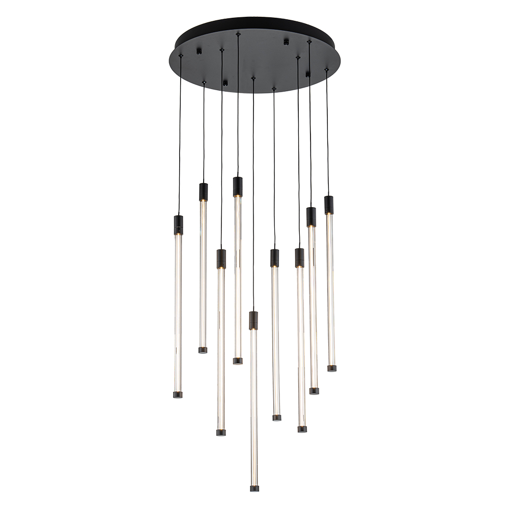 Modern Black Dimmable Warm White LED Multi-Light Chandelier Cluster High Ceiling Pendant Light for Staircase Stairway Living Room