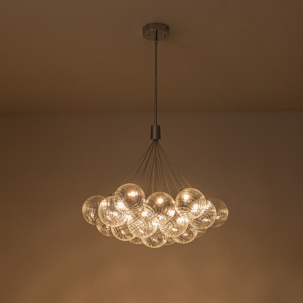Glam Modern Dimmable LED Cluster Bubble Chandelier with Swirled Glass Design for Living Room/ Dining Room/ Restaurant/ Bedroom