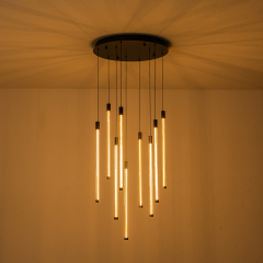 Modern Black Dimmable Warm White LED Multi-Light Chandelier Cluster High Ceiling Pendant Light for Staircase Stairway Living Room