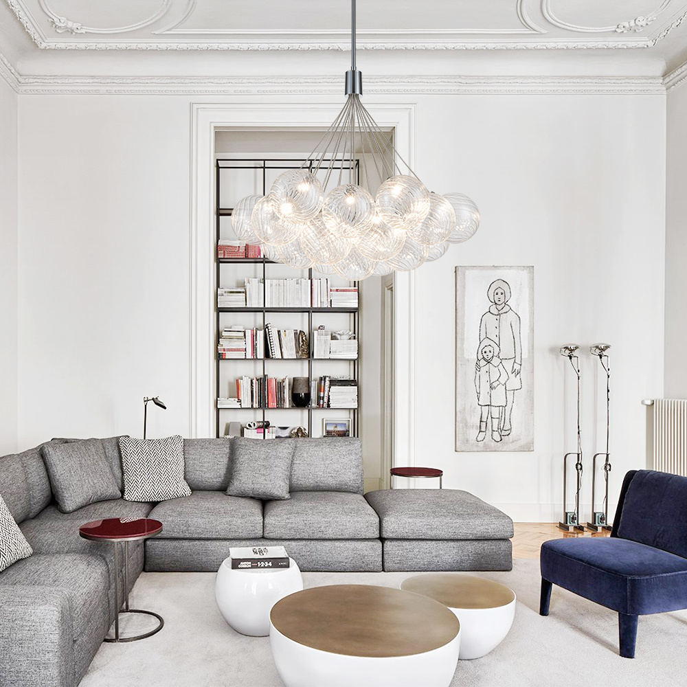 Glam Modern Dimmable LED Cluster Bubble Chandelier with Swirled Glass Design for Living Room/ Dining Room/ Restaurant/ Bedroom