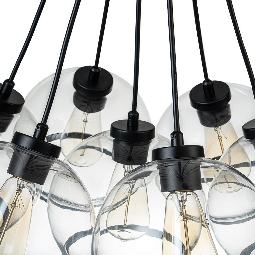 7-Light Distinctive Polished Modern Sleek Black Pendant Lighting in Clear Glass Vessels for Kitchen Island Dining Room Bedroom Bar