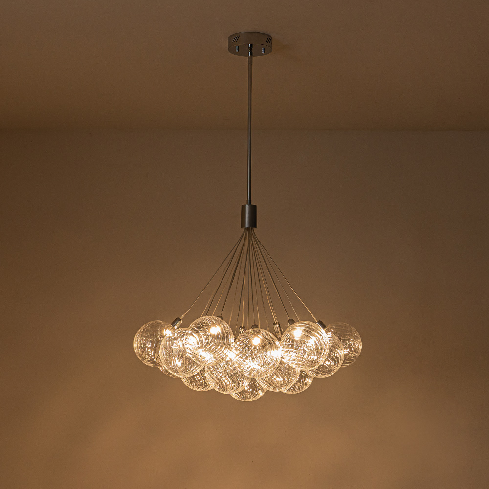 Glam Modern Dimmable LED Cluster Bubble Chandelier with Swirled Glass Design for Living Room/ Dining Room/ Restaurant/ Bedroom