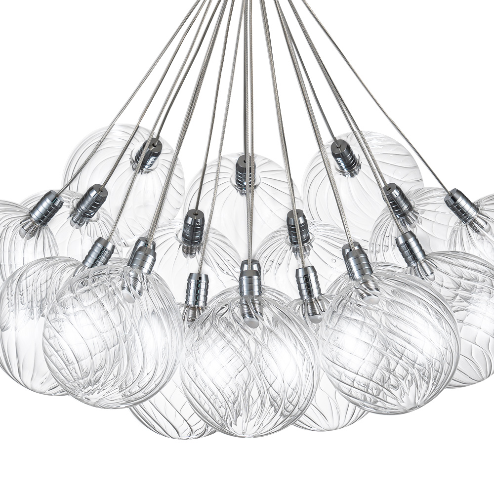 Glam Modern Dimmable LED Cluster Bubble Chandelier with Swirled Glass Design for Living Room/ Dining Room/ Restaurant/ Bedroom
