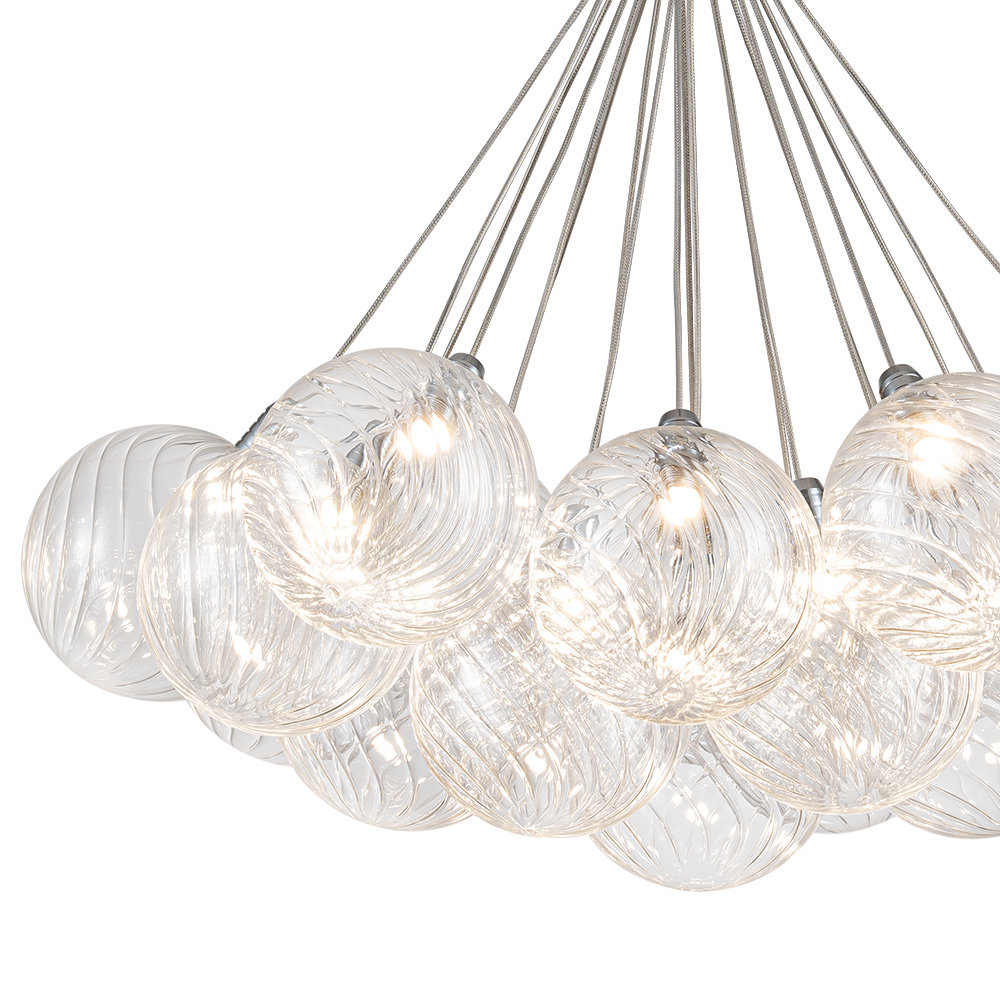 Glam Modern Dimmable LED Cluster Bubble Chandelier with Swirled Glass Design for Living Room/ Dining Room/ Restaurant/ Bedroom