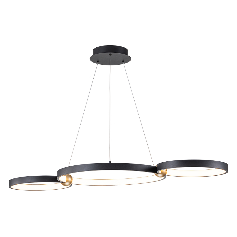 Dimmable Modern LED Ring Circles Black Linear Chandelier in 3000K Warm White for Bedroom Living Room Dining Room