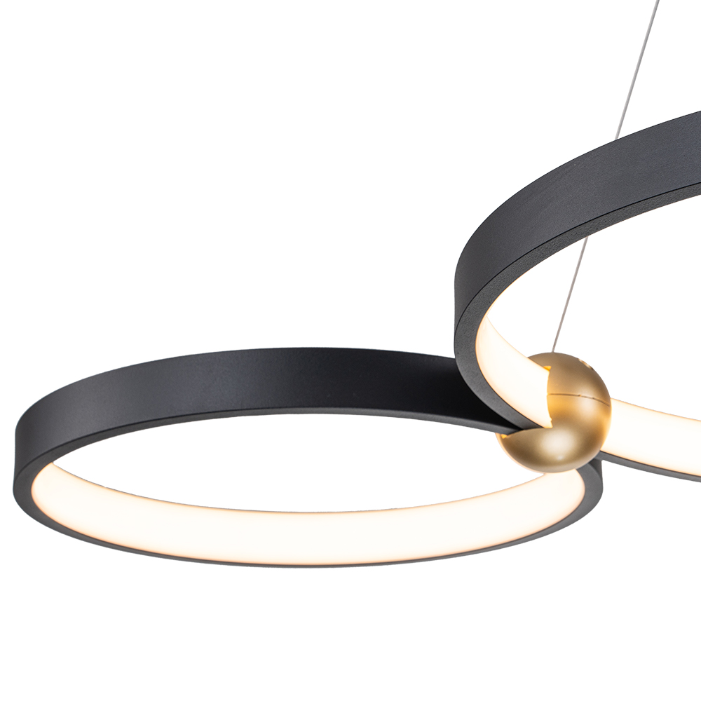 Dimmable Modern LED Ring Circles Black Linear Chandelier in 3000K Warm White for Bedroom Living Room Dining Room