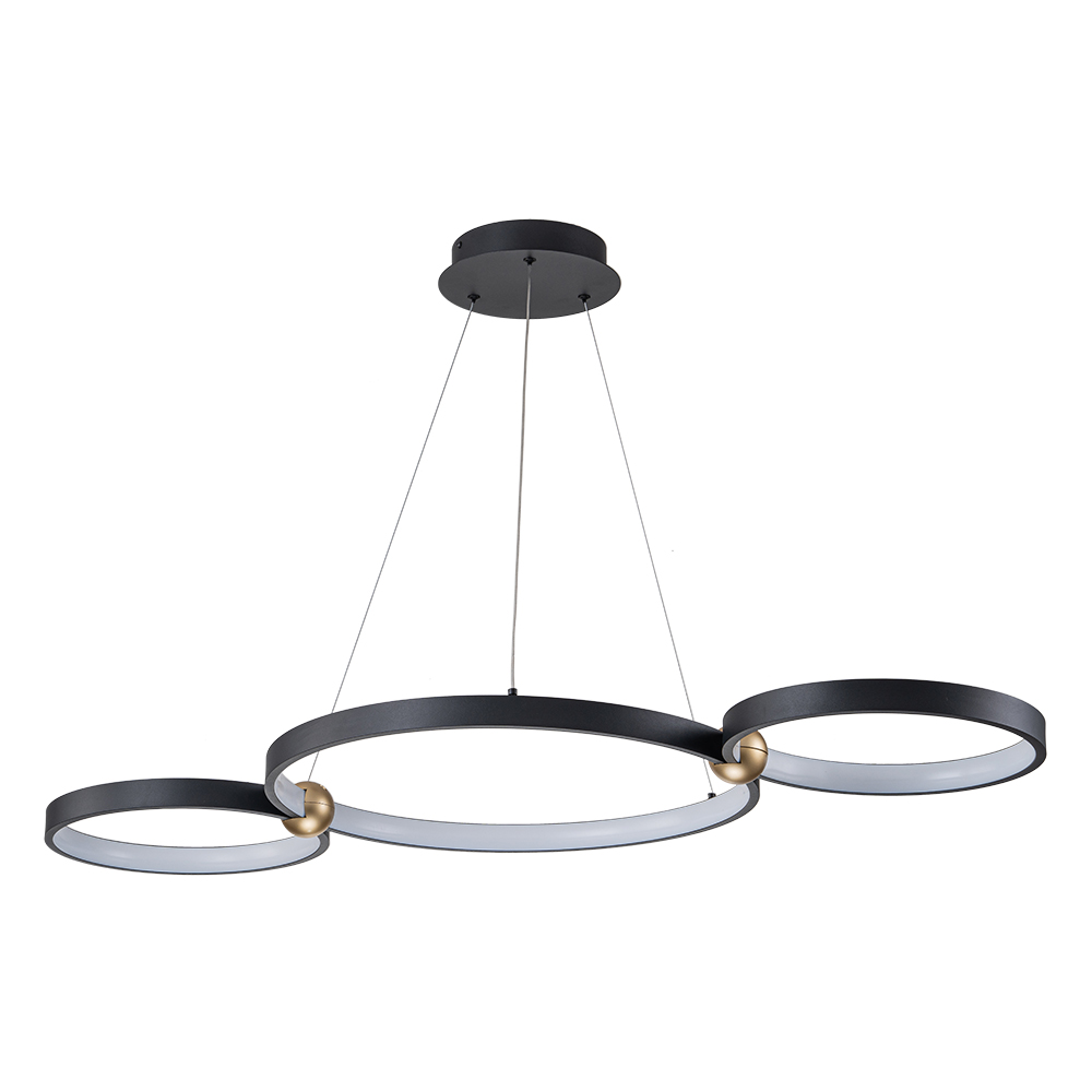 Dimmable Modern LED Ring Circles Black Linear Chandelier in 3000K Warm White for Bedroom Living Room Dining Room