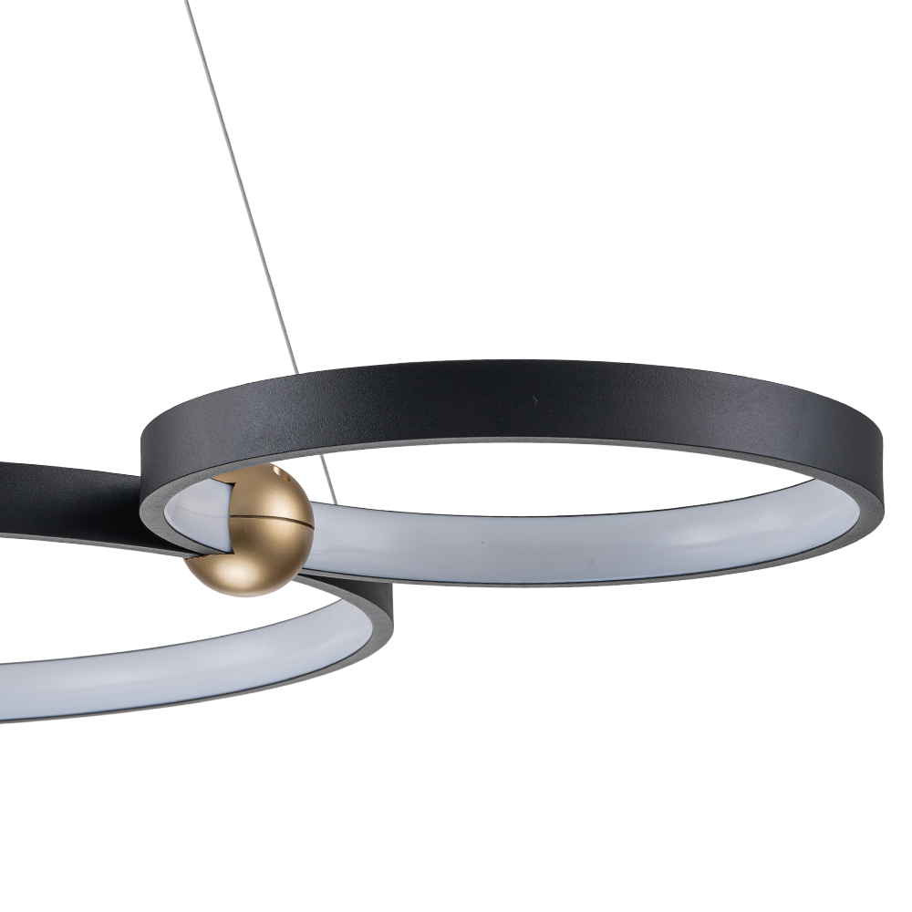 Dimmable Modern LED Ring Circles Black Linear Chandelier in 3000K Warm White for Bedroom Living Room Dining Room