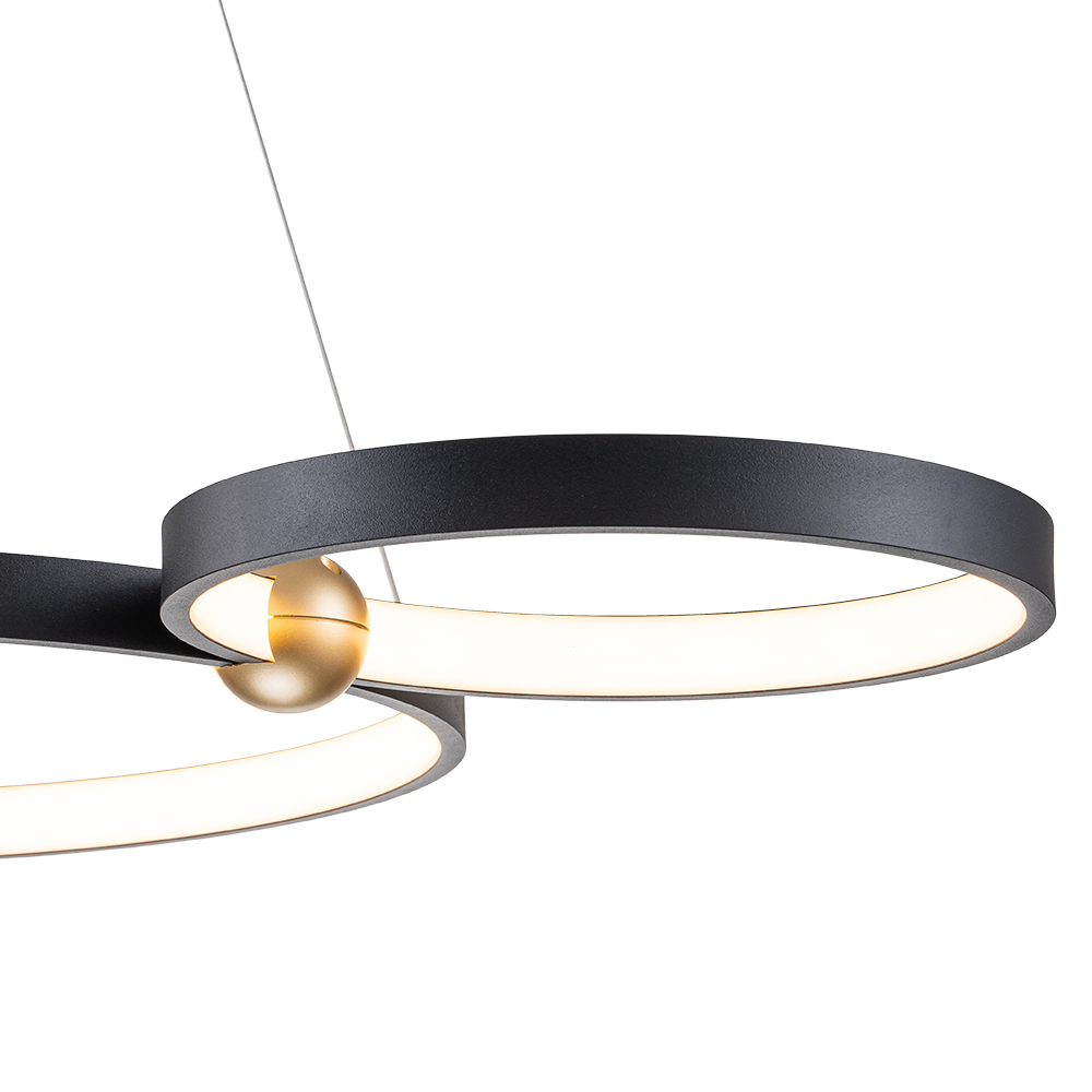 Dimmable Modern LED Ring Circles Black Linear Chandelier in 3000K Warm White for Bedroom Living Room Dining Room