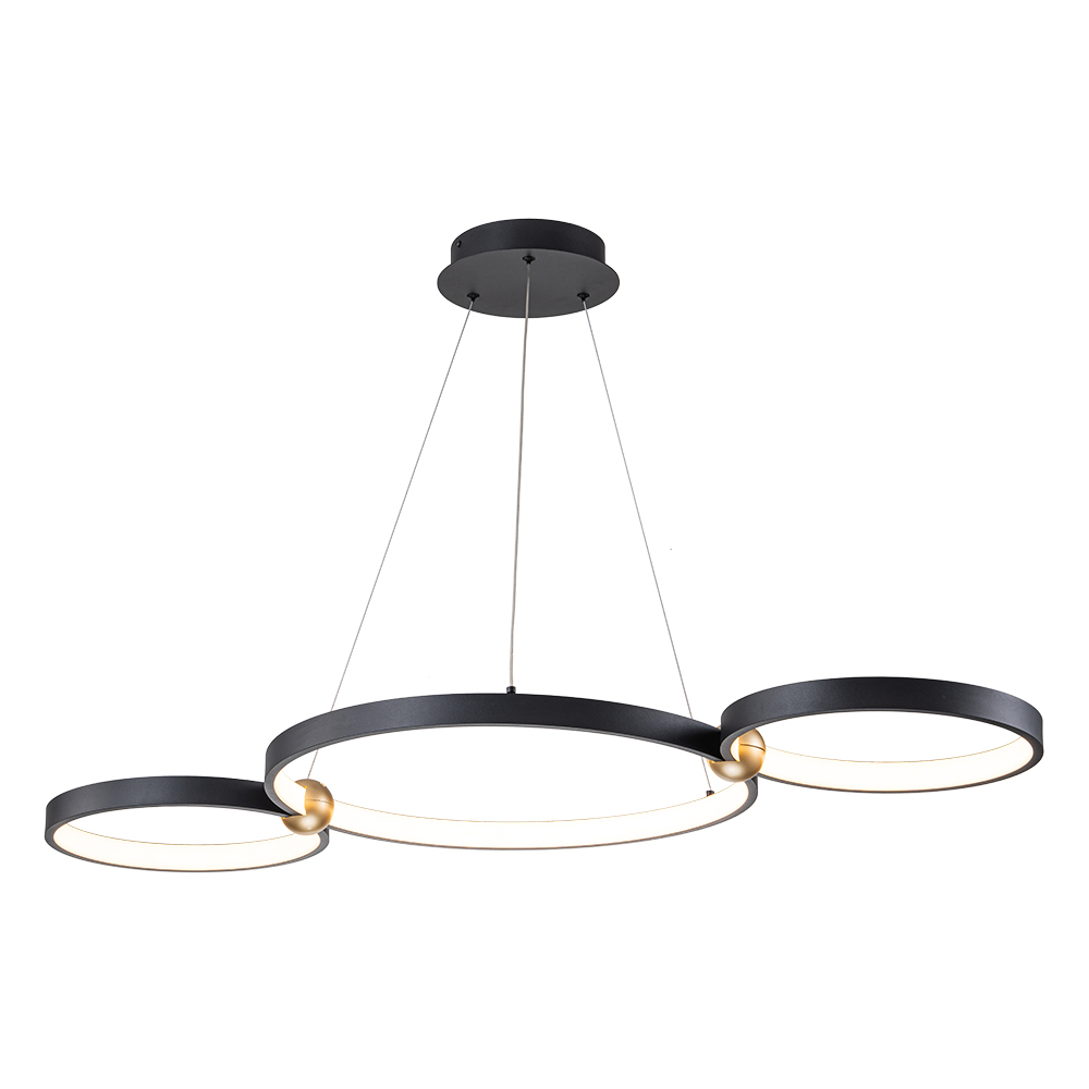 Dimmable Modern LED Ring Circles Black Linear Chandelier in 3000K Warm White for Bedroom Living Room Dining Room