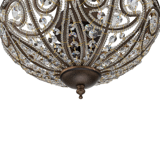 Modern Roman Style 3-Light Dark Bronze Semi Flush Mount Chandelier with Crystal Beads for Study Room Dining Room Bedside