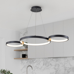 Dimmable Modern LED Ring Circles Black Linear Chandelier in 3000K Warm White for Bedroom Living Room Dining Room