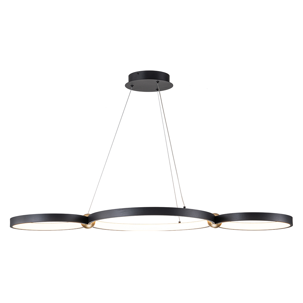 Dimmable Modern LED Ring Circles Black Linear Chandelier in 3000K Warm White for Bedroom Living Room Dining Room