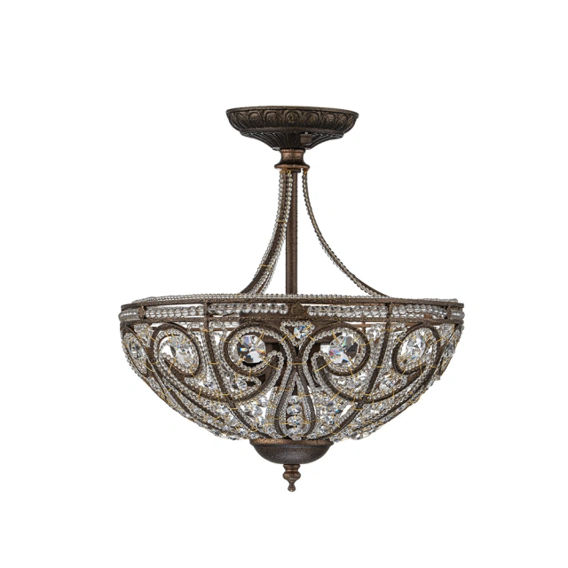 Modern Roman Style 3-Light Dark Bronze Semi Flush Mount Chandelier with Crystal Beads for Study Room Dining Room Bedside