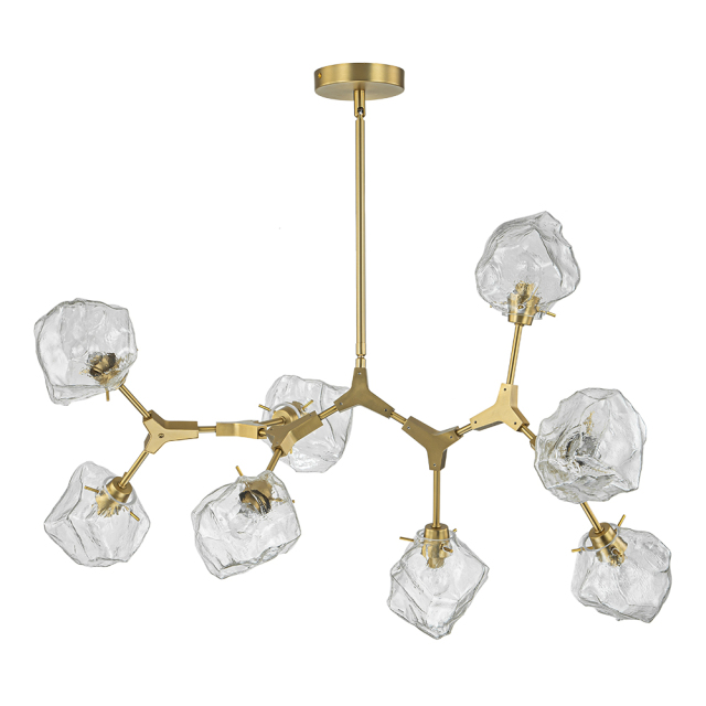 Glam Modern Branching Ice Glass Shade Chandelier in Brass Finish for Living Room/ Dining Room/ Kitchen