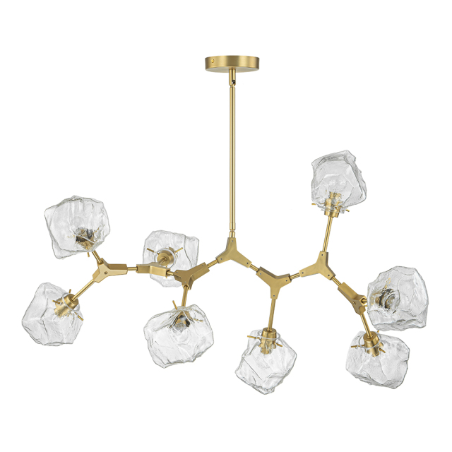 Glam Modern Branching Ice Glass Shade Chandelier in Brass Finish for Living Room/ Dining Room/ Kitchen