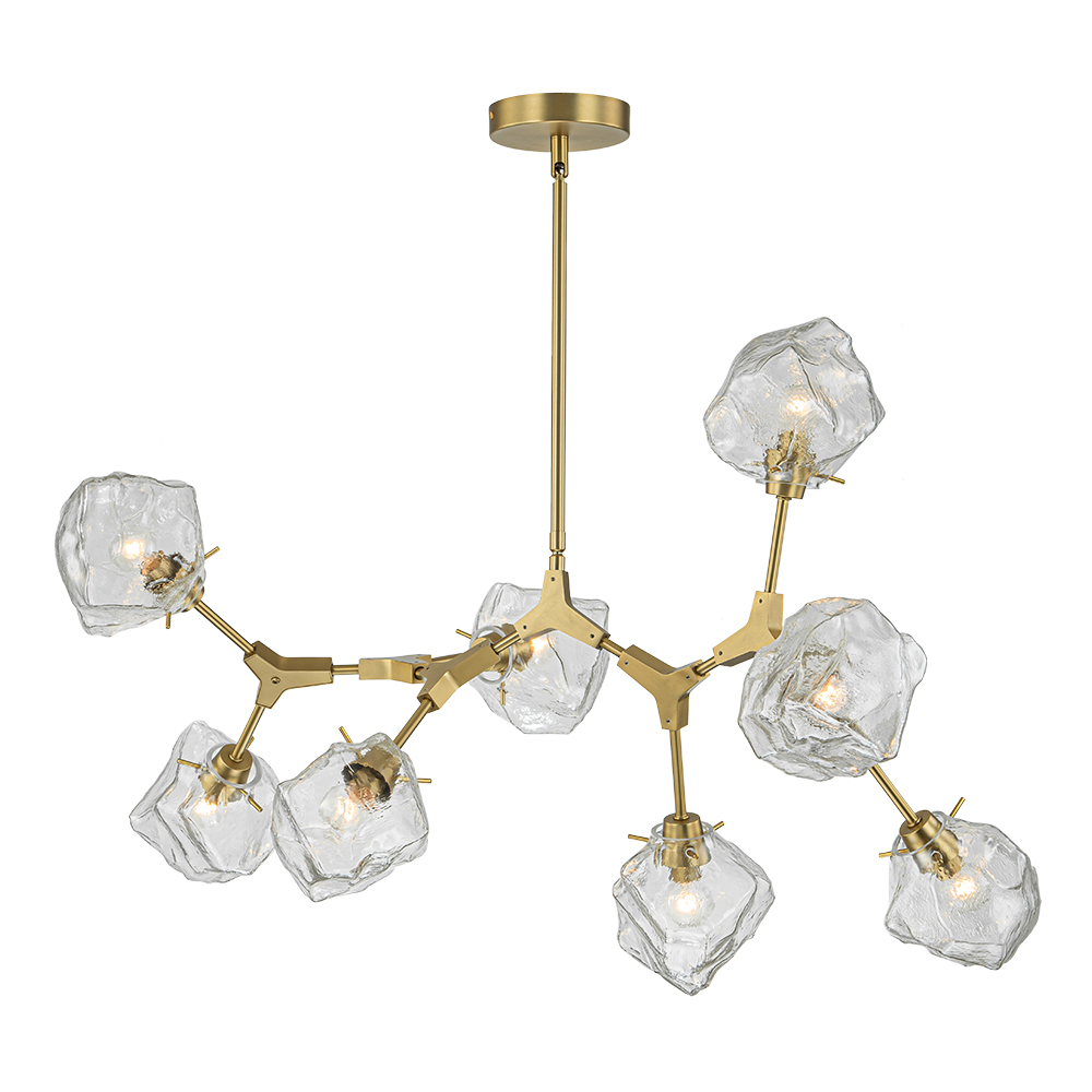 Glam Modern Branching Ice Glass Shade Chandelier in Brass Finish for Living Room/ Dining Room/ Kitchen