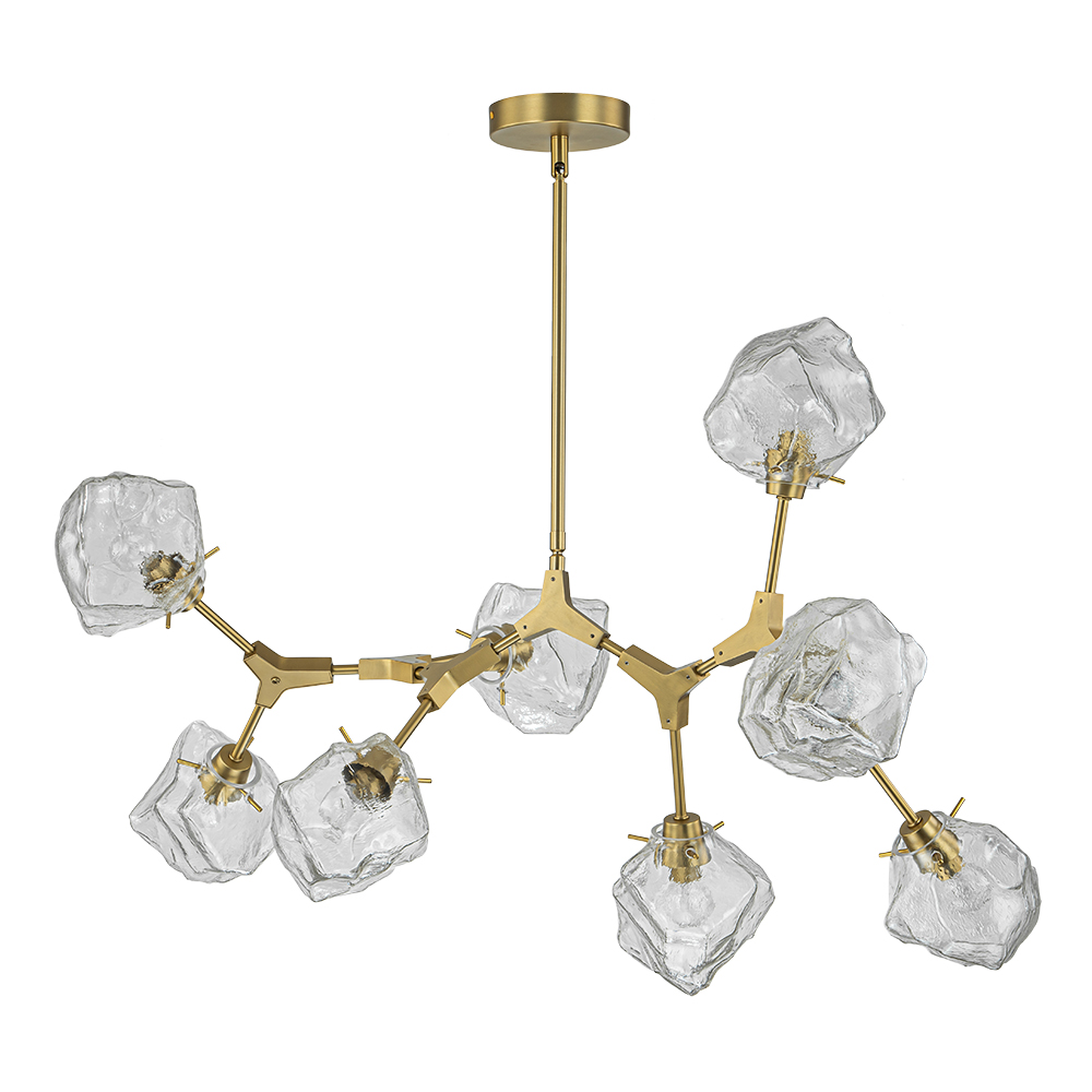 Glam Modern Branching Ice Glass Shade Chandelier in Brass Finish for Living Room/ Dining Room/ Kitchen