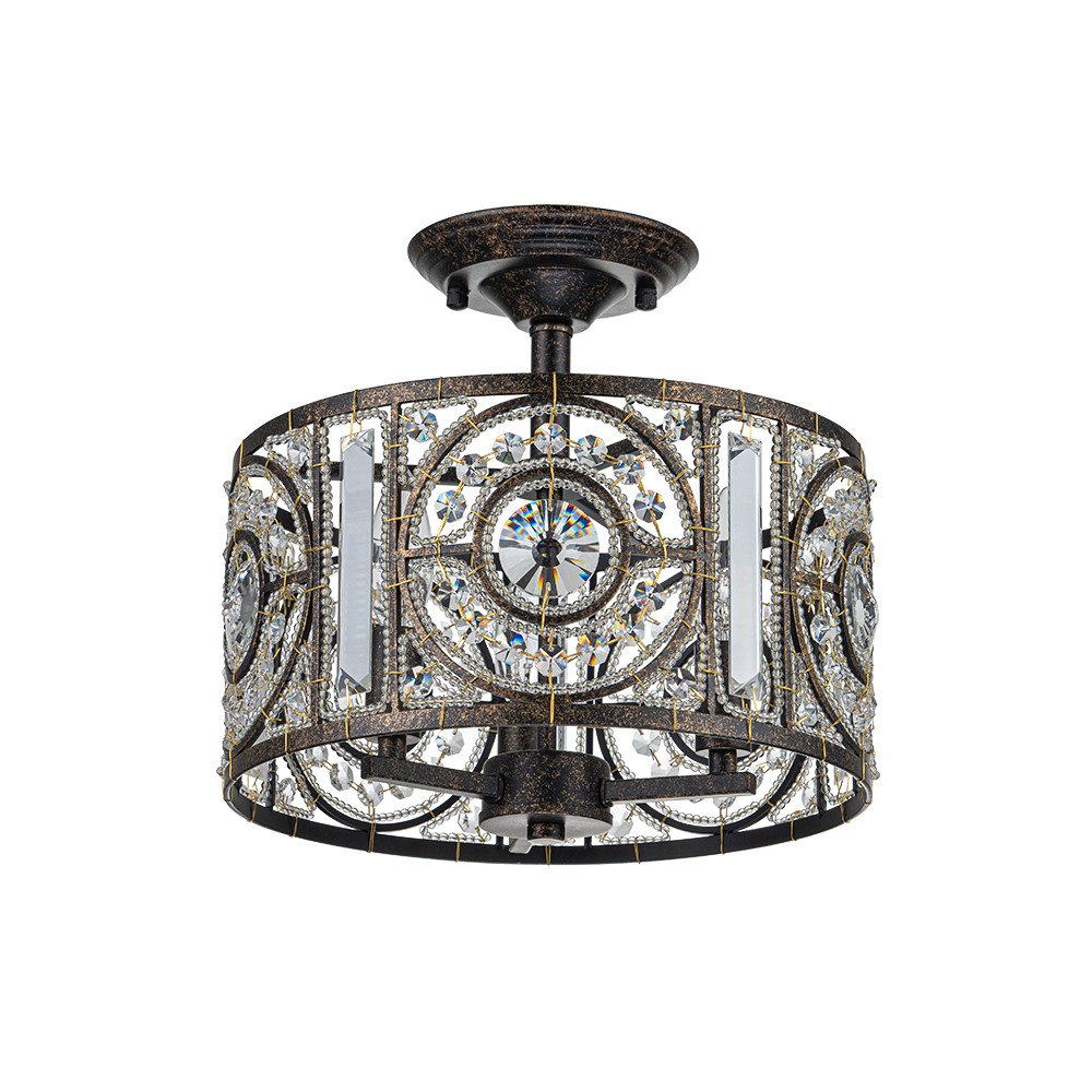 Modern Retro Style 3-Light Bronze Semi Flush Mount Cage Chandelier for Hallway Entryway Kitchen Bedroom Living Room