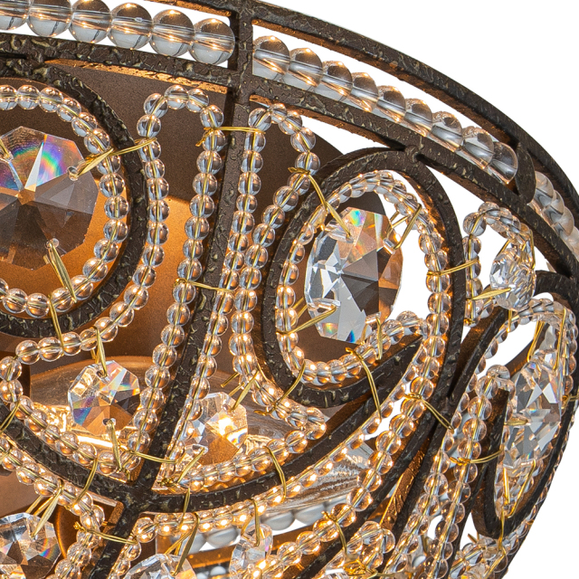 Decorative Modern Roman Style 3-Light Flush Mount Chandelier with Crystal Glass Beads for Study Room Dining Room Bedside