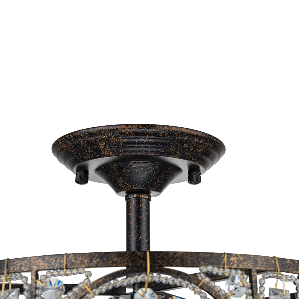 Modern Retro Style 3-Light Bronze Semi Flush Mount Cage Chandelier for Hallway Entryway Kitchen Bedroom Living Room