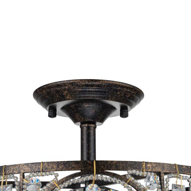 Modern Roman Style 3-Light Dark Bronze Semi Flush Mount Chandelier with Crystal Beads for Study Room Dining Room Bedside