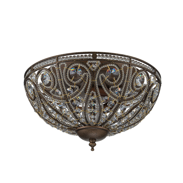 Decorative Modern Roman Style 3-Light Flush Mount Chandelier with Crystal Glass Beads for Study Room Dining Room Bedside