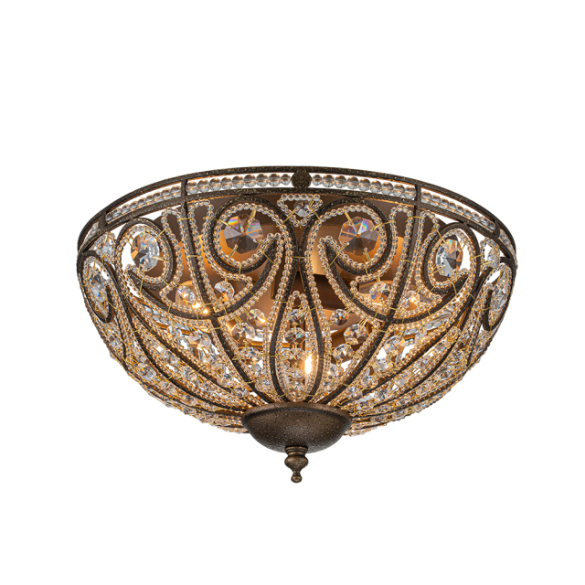 Decorative Modern Roman Style 3-Light Flush Mount Chandelier with Crystal Glass Beads for Study Room Dining Room Bedside