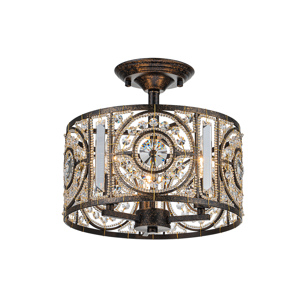 Modern Retro Style 3-Light Bronze Semi Flush Mount Cage Chandelier for Hallway Entryway Kitchen Bedroom Living Room
